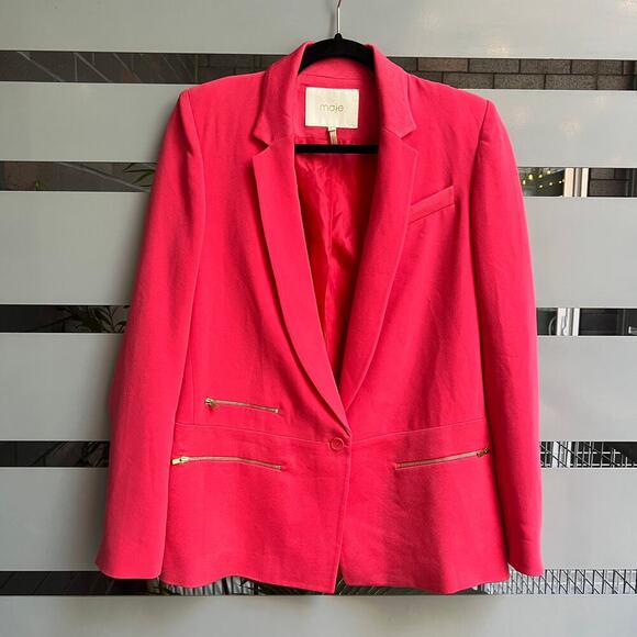 Maje Bright Pink One Button Blazer Size FR 38 - Picture 2 of 8